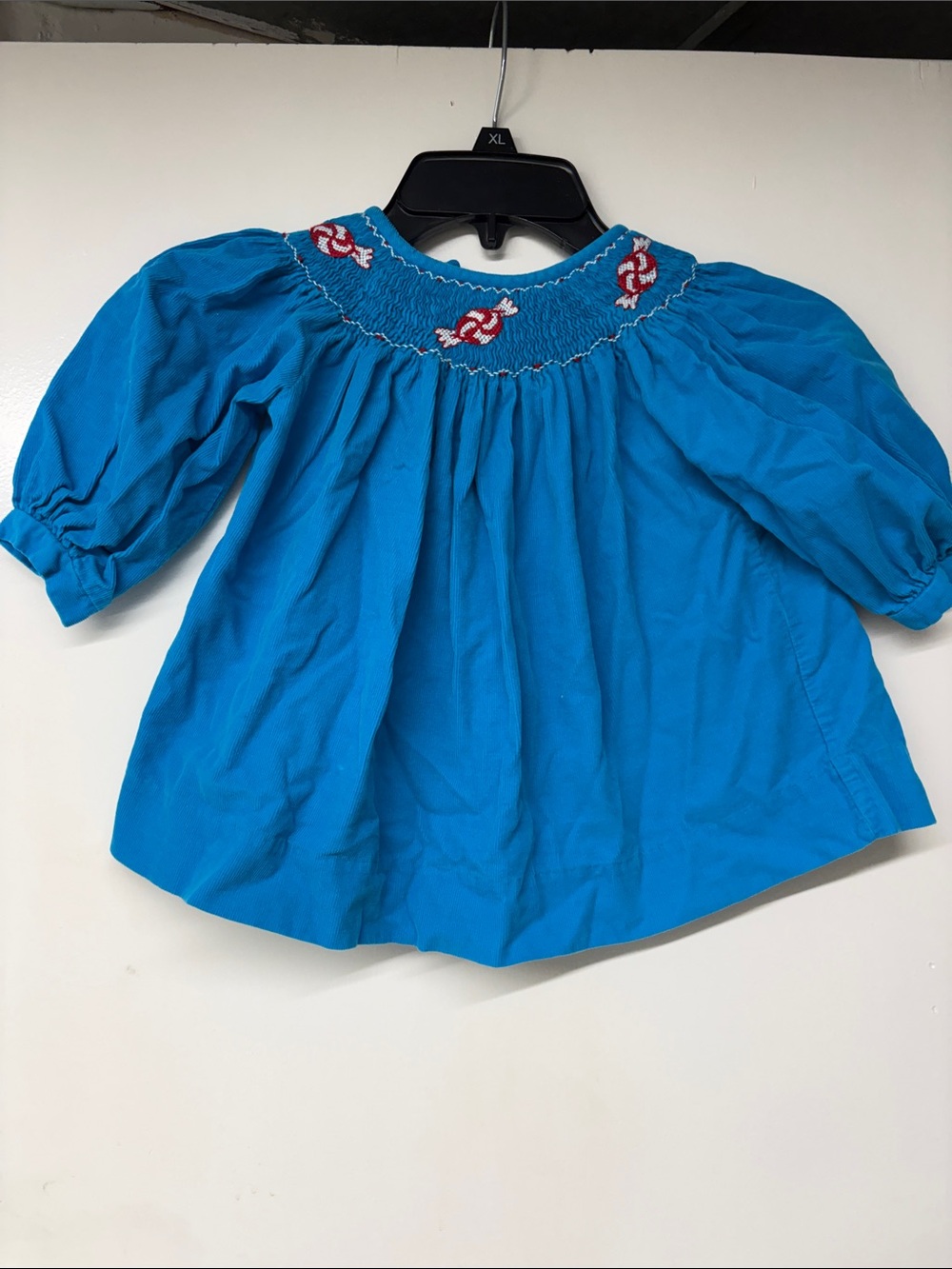 Bright Blue Smocked Cotton Girls' Top/Dress with Candy Embroidery